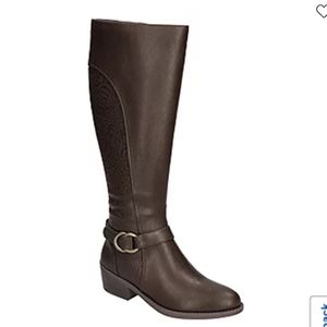 Easy Street Womens 7 W Wide Luella Plus Wide Calf Brown Heel Riding Boots